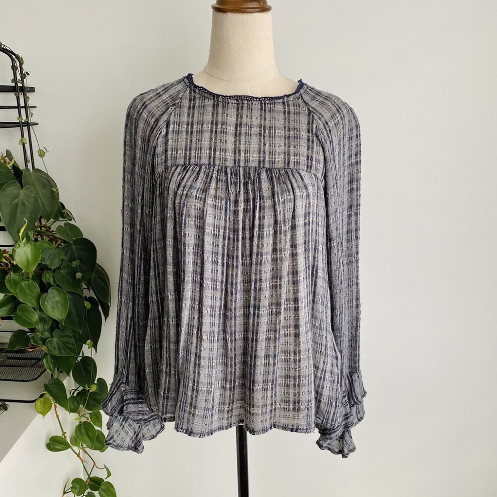 Lucky Brand Tiered Cuff Sleeve Gauze-ey Blouse